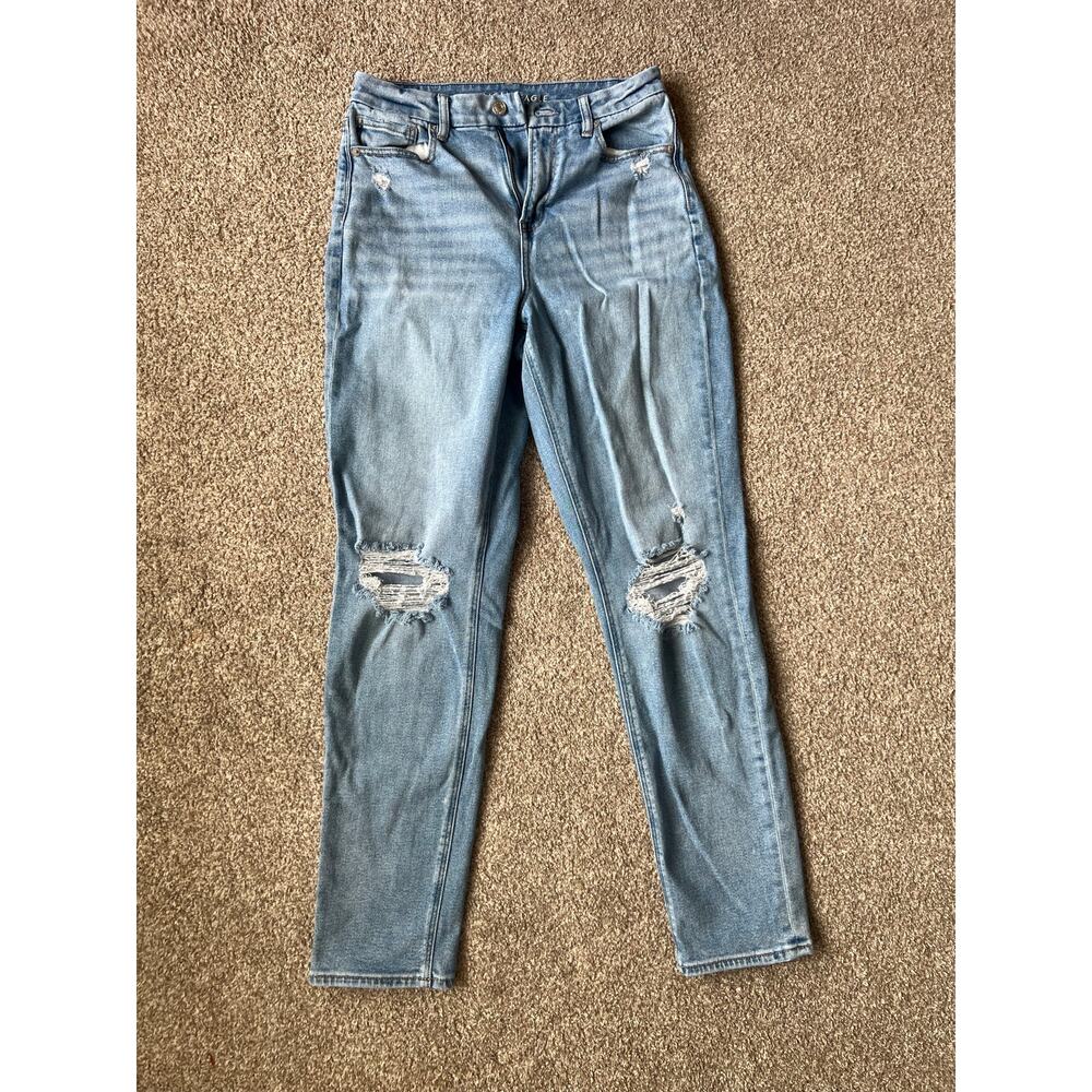 American Eagle Distressed Jeans 8 X-Long Light Wash Stretch Knee Rip Denim AE